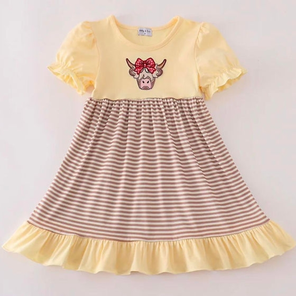 Adorable Yellow and Brown Striped Kids Dress